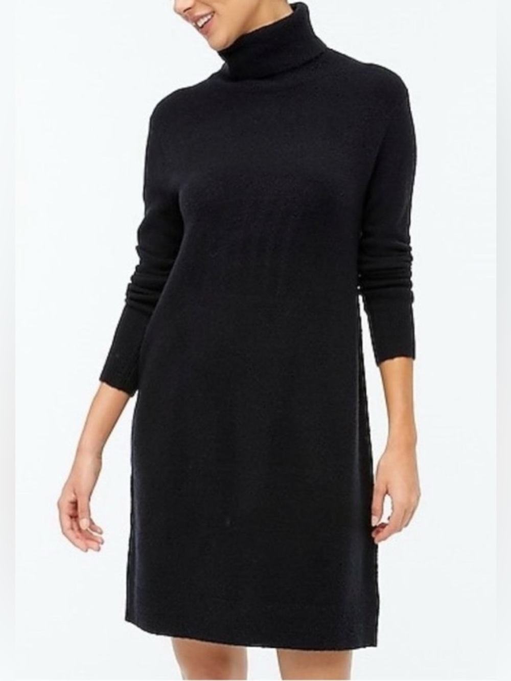 JCrew Long-sleeve turtleneck sweater-dress in extra-soft yarn black size Medium